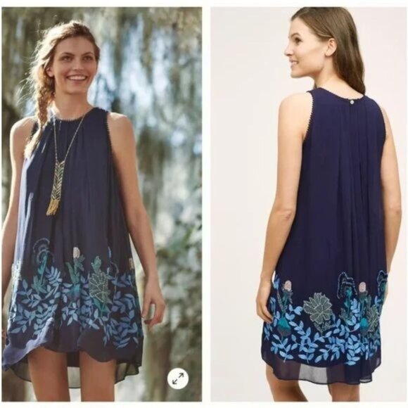 Anthro Not So Serious Pallavi Mohan embroidered Sleeveless Woodvine Swing Dress - Picture 2 of 10